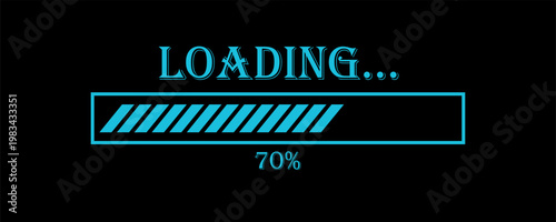 Vector illustration of website loading bar, downloads, uploads in blue color isolated on black background for websites and graphic resources.70%loaded bar.