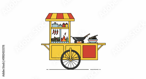 Street Food Cart Cooking Lunch.