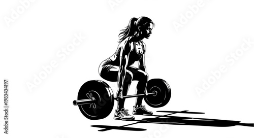Woman performing a deadlift exercise with a barbell.