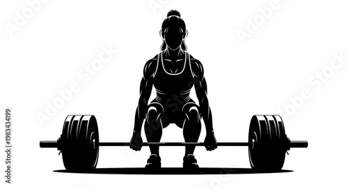 Silhouette of a woman performing a deadlift exercise with a barbell.