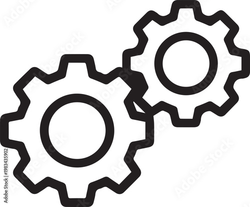 Interlocking Gear Cogs Vector Icon Set for Mechanical Engineering, Industrial Automation, Manufacturing Process Optimization, Technical Documentation, Business Strategy, System