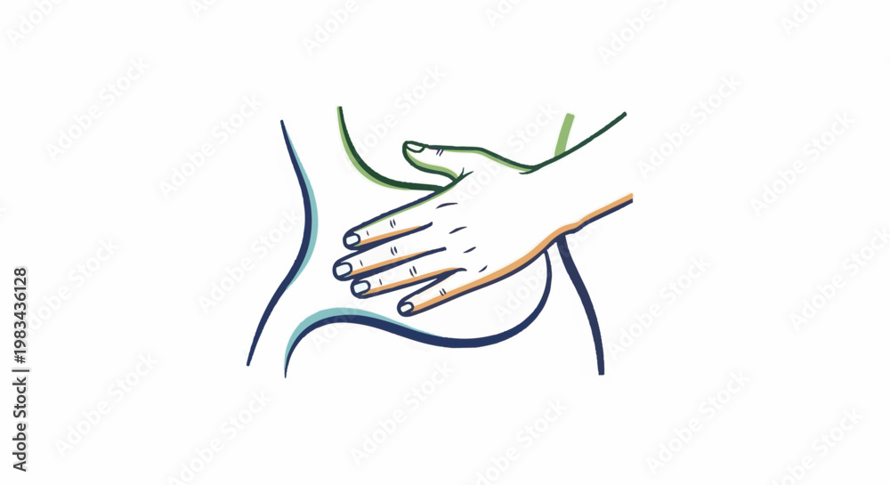 Obraz premium Abstract illustration of a hand gently touching a torso with colored lines