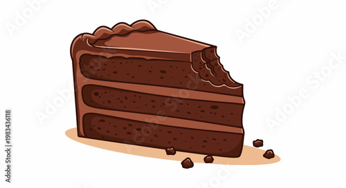 A delicious slice of multi-layered chocolate cake with a bite taken out