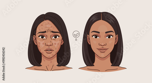 Split screen showing skin improvement from troubled to clear