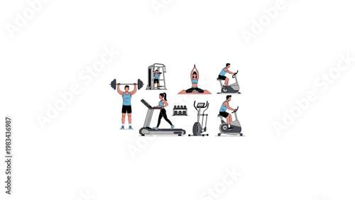 Fitness Center Exercise Men Women Vector Gym Workout People Activity Illustration