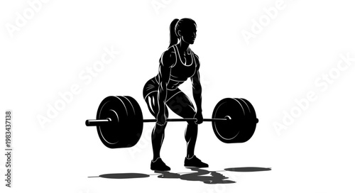 Woman performing a deadlift exercise with a barbell.