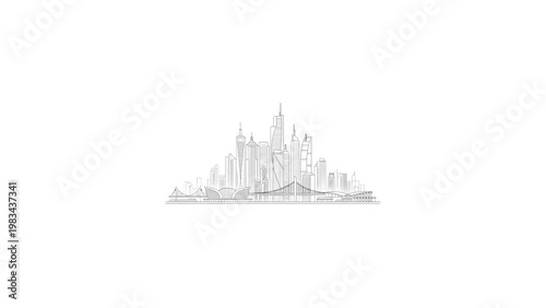 Modern City Minimalist Architectural Line Art Vector Urban Skyline Outline Illustration