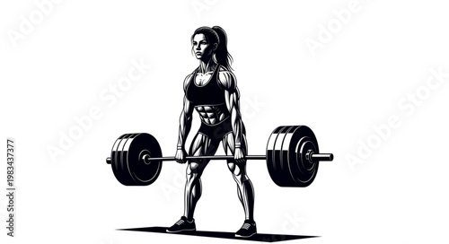 Woman Athlete Performing a Deadlift Exercise with a Barbell.