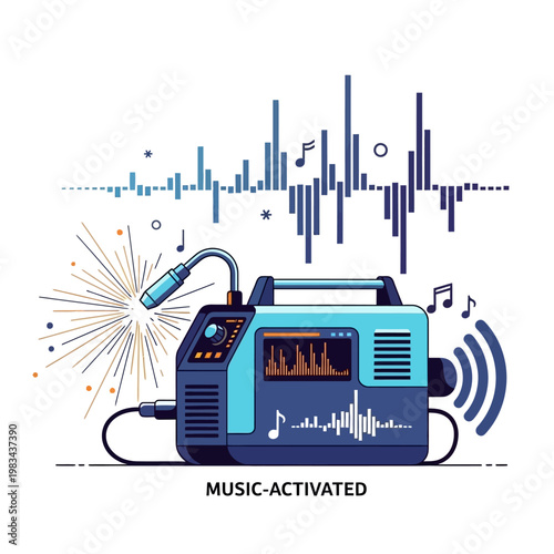 Welding Machine with Music Equalizer and Sound Waves - Creative Concept