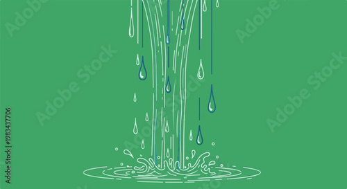 Falling water droplets create ripples on a green background, abstract art