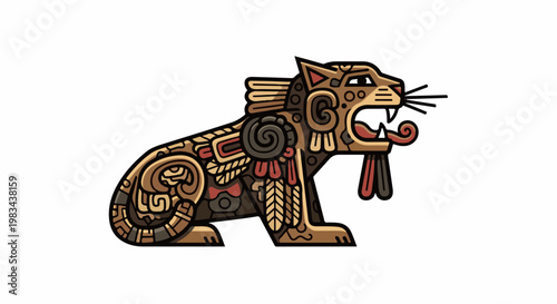 Stylized jaguar with intricate historical patterns and fierce expression