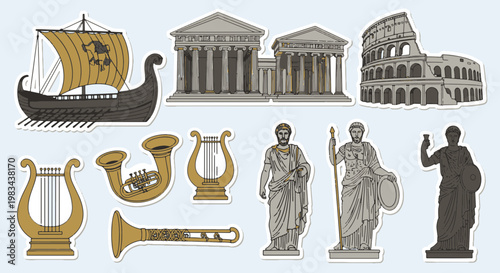 Ancient Roman and Greek Artifacts and Architecture Collection for Empire Theme