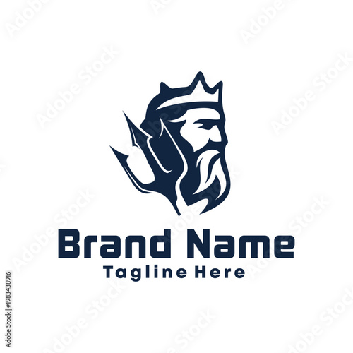 poseidon king with trident crown logo icon vector template