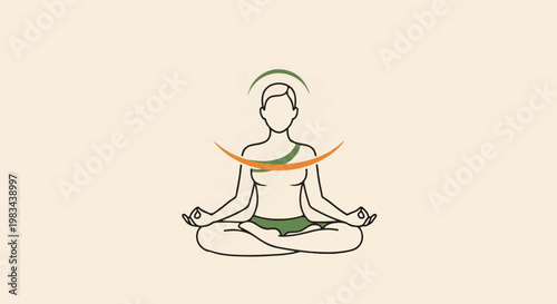 Minimalist illustration of a person meditating in a lotus pose with symbolic arcs