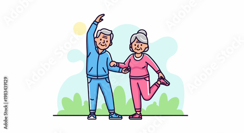 Elderly couple exercising outdoors