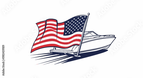 A sleek motorboat speeds through the water, its American flag proudly displayed