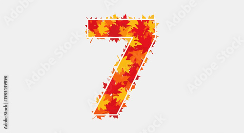 Digit seven formed by colorful autumn leaves on a light gray background