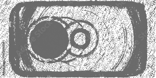 Abstract noisy grunge texture with concentric circles, monochrome vector illustration design