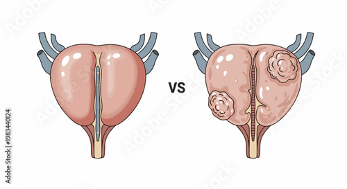 Comparison of a healthy bladder versus one with tumors