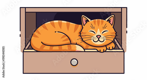 Content feline enjoying a cozy nap within a wooden crate