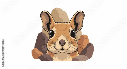 Cute desert rodent peeking from behind rocks