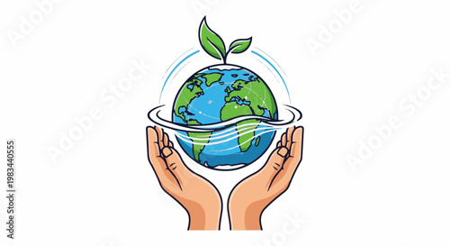 Hands gently cradle a growing planet, symbolizing global care and nature