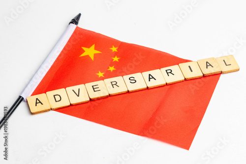 The flag of China with Adversarial spelt across it