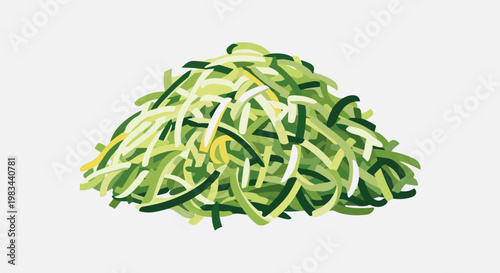 Pile of shredded green vegetables on a white background