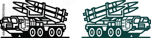 Military missile launcher vehicle illustration black and teal variations