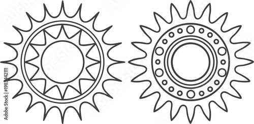 Two circular gear with detailed teeth on a white background