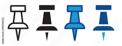 Push pin icon set office and map pin symbols in outline and solid style vector illustration collection