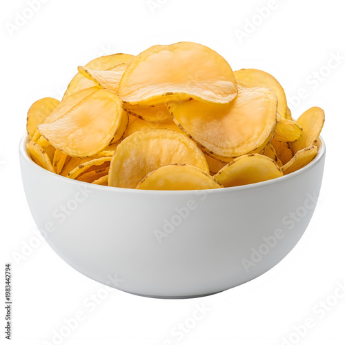 A bowl filled with golden crispy potato chips.