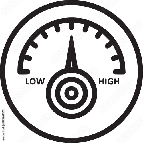 Premium Black and White Vector Barometer Icon with Pressure Gauge for Weather Forecasting, Climate Monitoring, Industrial Safety, Medical Diagnostics, Aviation Weather Tracking, Smart Home