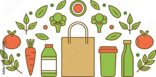 Sustainable grocery shopping featuring paper bag, fresh vegetables, and healthy food