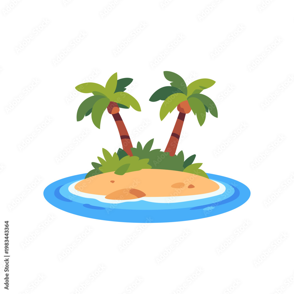 Obraz premium tropical island, beach paradise landscape, colorful illustration