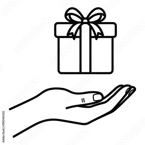 An open hand gently holds a beautifully wrapped gift box with a ribbon, symbolizing giving, receiving, and special occasions, perfect for celebrations and generosity