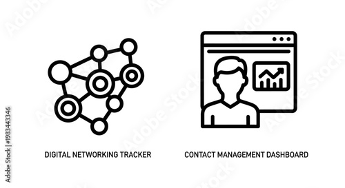 Digital networking tracker and contact management dashboard icons with data