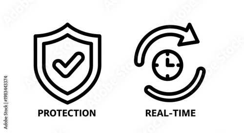 Protection and real-time processing security business technology icons