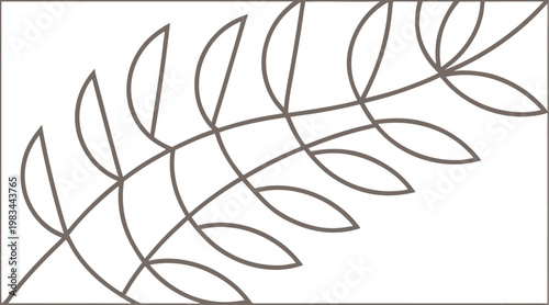 Stylized botanical leaf branch with minimalist line on a plain white background