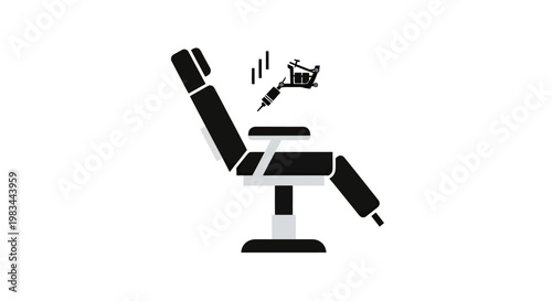 Stylized black tattoo chair and machine on a white background
