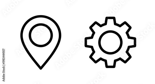 Location pin and setting gear line icons with location navigation configuratio