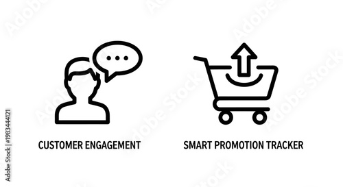 Customer engagement and promotion tracker icons with customer, engagement