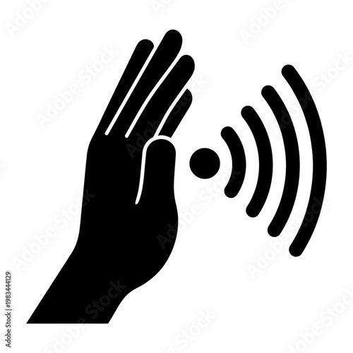 Hand sensing sound waves icon graphic