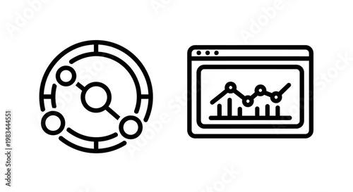 Network connection graph and data analytics dashboard icons with connection