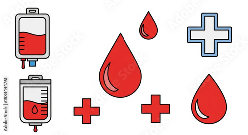Medical blood donation symbols and icons illustration.