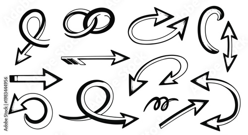 Hand drawn arrows, black sketch arrows, directional icons, vector illustration