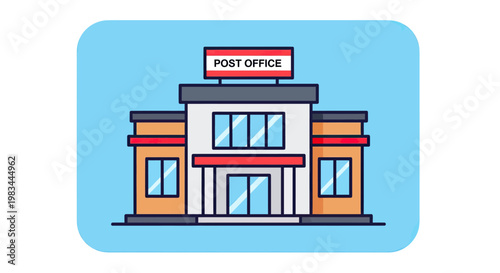 Modern, flat style illustration of a post office building with a sign