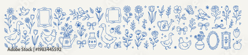 Quadro su tela Coquette spring illustrations and cottage aesthetics elements