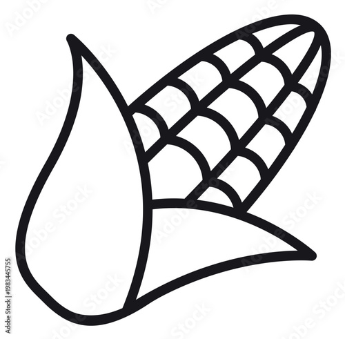 Bild auf Leinwand Minimalist black vector icon of a corn on the cob with husk, isolated on white background