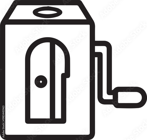 Premium Flat Black & White Vector Icon of a Mechanical Pencil Sharpener with Handle for Office Supplies, Stationery Designs, Educational Materials, Product Catalogs, App Icons, UI Elements